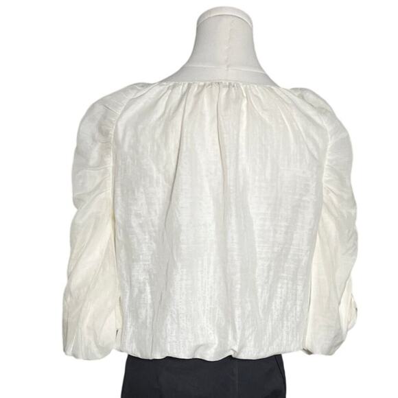 Max Studio Peasant Blouse XS Ivory Cotton Silk Poet Sleeve Boho Romantic Top - Picture 2 of 12